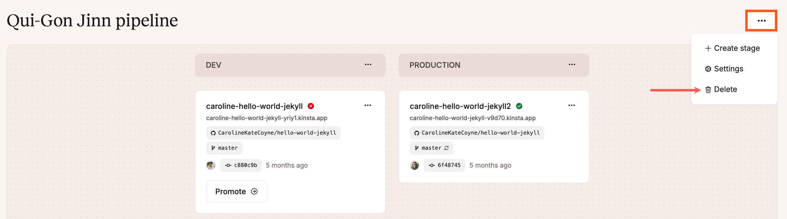 Delete an application pipeline.